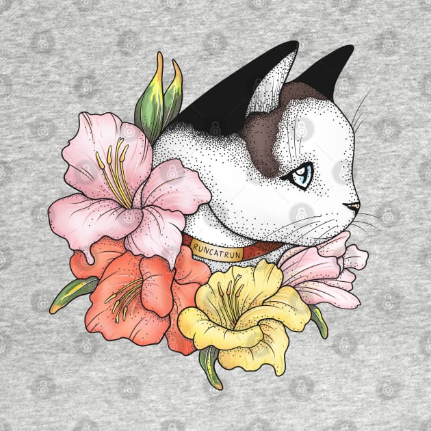 Cat Portrait in Gladiolus Flowers (Pink Edition) by runcatrun